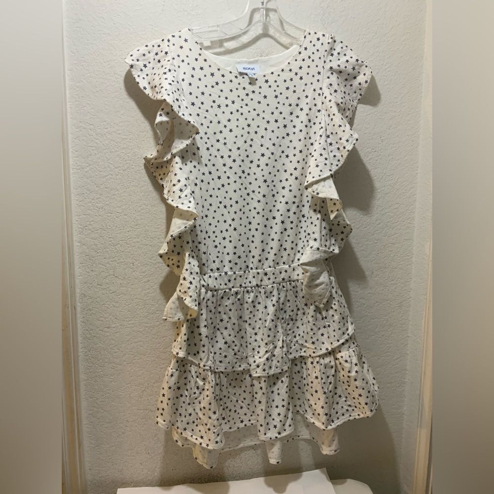Koch Madison Ruffle Dress In Cotton White Black Stars Size M